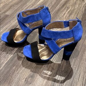 BCBG Paris Vibrant Blue and Black Platform Sandal Heels